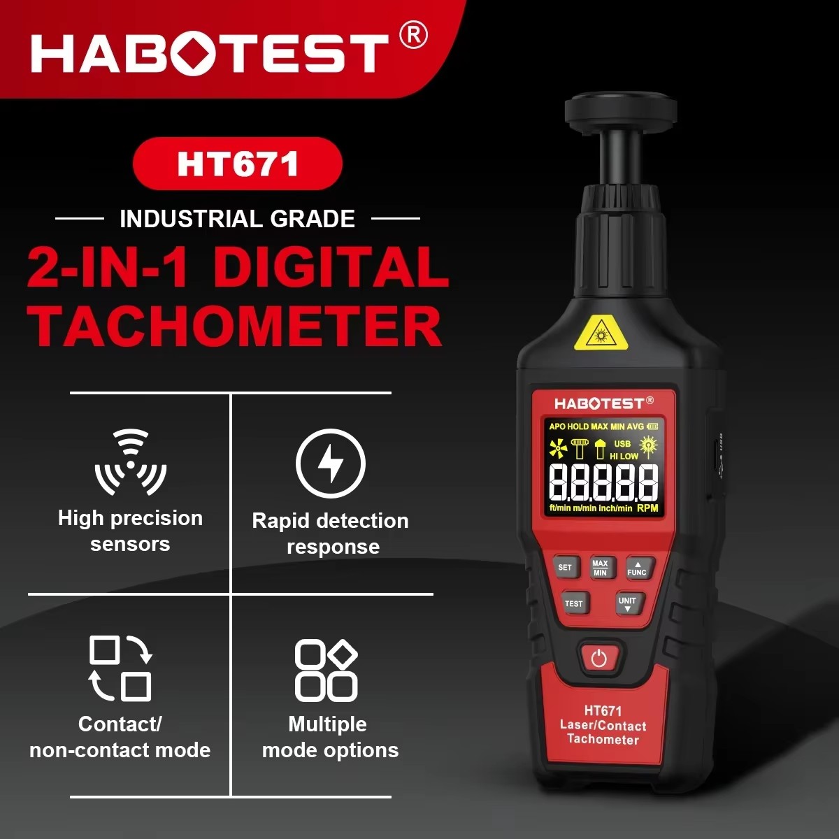 HABOTEST HT671 2-in-1 Digital  - Industrial Laser Tachometer 评论和价格