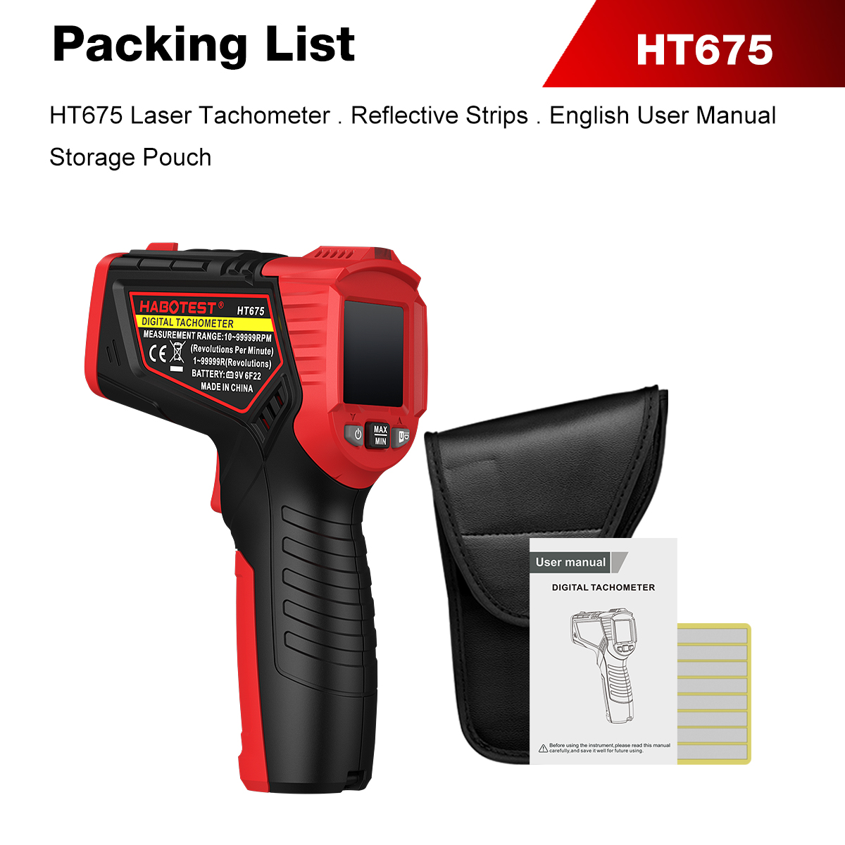 HABOTEST HT675 Non Contact Las - Industrial Laser Tachometer 评论和价格